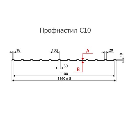 Продольно гнутый профнастил для укрытий конвейеров С10ПГ-1160, 0,8, оцинкованный