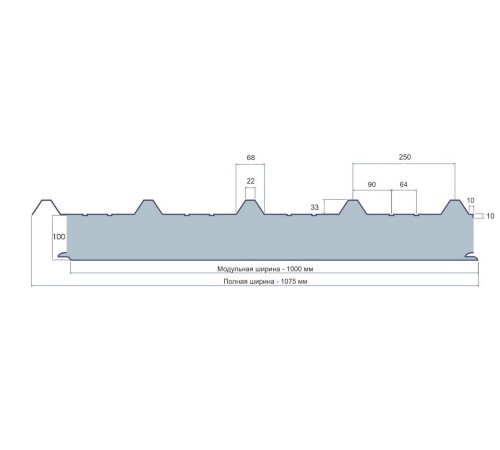 Кровельные алюминиевые сэндвич панели с пенополиуретаном, ширина 1000 мм, толщина 100 мм, 0.5/0.5