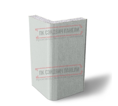 Угловая сэндвич-панель вертикальная из пенополистирола, 0.5/0.5, ширина 1000 мм, толщина 10 мм, RAL7035