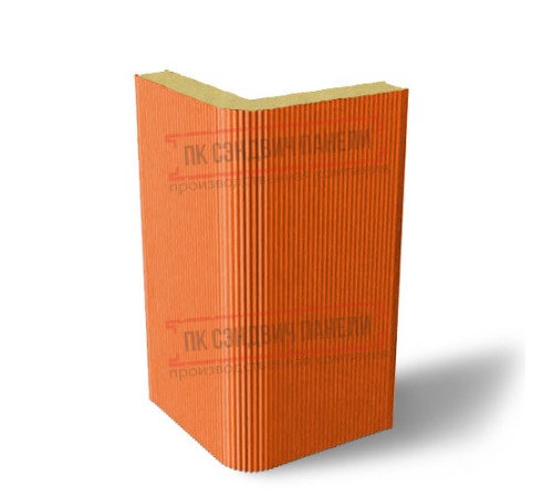 Угловая сэндвич-панель вертикальная из пенополиуретана, 0.5/0.5, ширина 1000 мм, толщина 30 мм, RAL2004