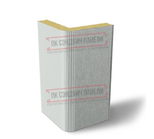 Угловая сэндвич-панель вертикальная из пенополиизоцианурата, 0.5/0.5, ширина 1000 мм, толщина 10 мм, RAL7035