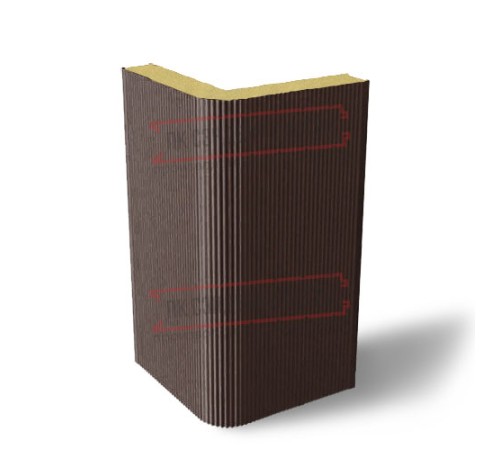 Угловая сэндвич-панель вертикальная из пенополиизоцианурата, 0.5/0.5, ширина 1000 мм, толщина 10 мм, RAL8017