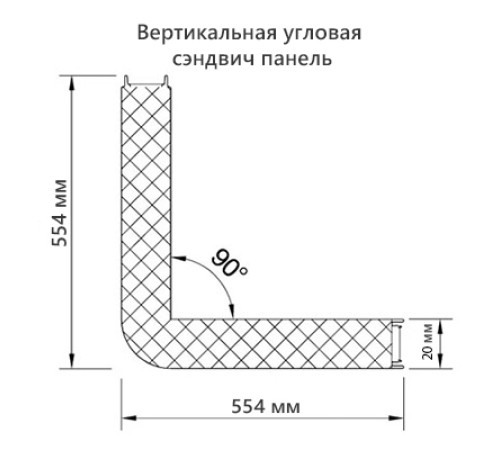 Угловая сэндвич-панель вертикальная из пенополиуретана, 0.5/0.5, ширина 1000 мм, толщина 20 мм, RAL5005