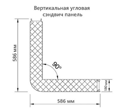 Угловая сэндвич-панель вертикальная из минеральной ваты, 0.5/0.5, ширина 1000 мм, толщина 180 мм, RAL3011