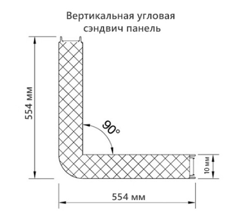 Угловая сэндвич-панель вертикальная из минеральной ваты, 0.5/0.5, ширина 1000 мм, толщина 10 мм, RAL6018