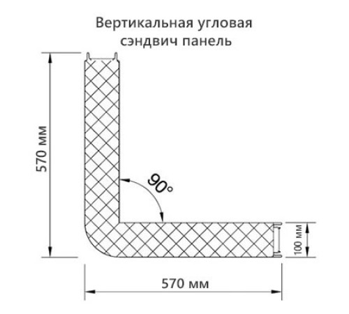 Угловая сэндвич-панель вертикальная из пенополистирола, 0.5/0.5, ширина 1000 мм, толщина 100 мм, RAL5002