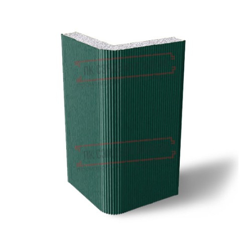 Угловая сэндвич-панель вертикальная из пенополистирола, 0.5/0.5, ширина 1000 мм, толщина 200 мм, RAL6005