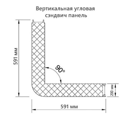 Угловая сэндвич-панель вертикальная из пенополистирола, 0.5/0.5, ширина 1000 мм, толщина 200 мм, RAL6005