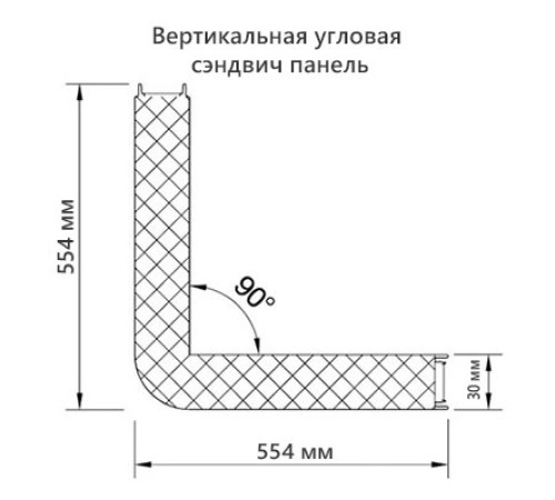 Угловая сэндвич-панель вертикальная из минеральной ваты, 0.5/0.5, ширина 1000 мм, толщина 30 мм, RAL2004