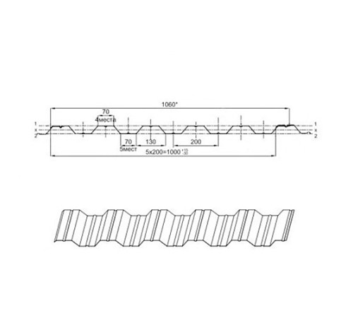 Профнастил НС35ПГ-0.5, Ширина-1100, Полиэстер RAL1035